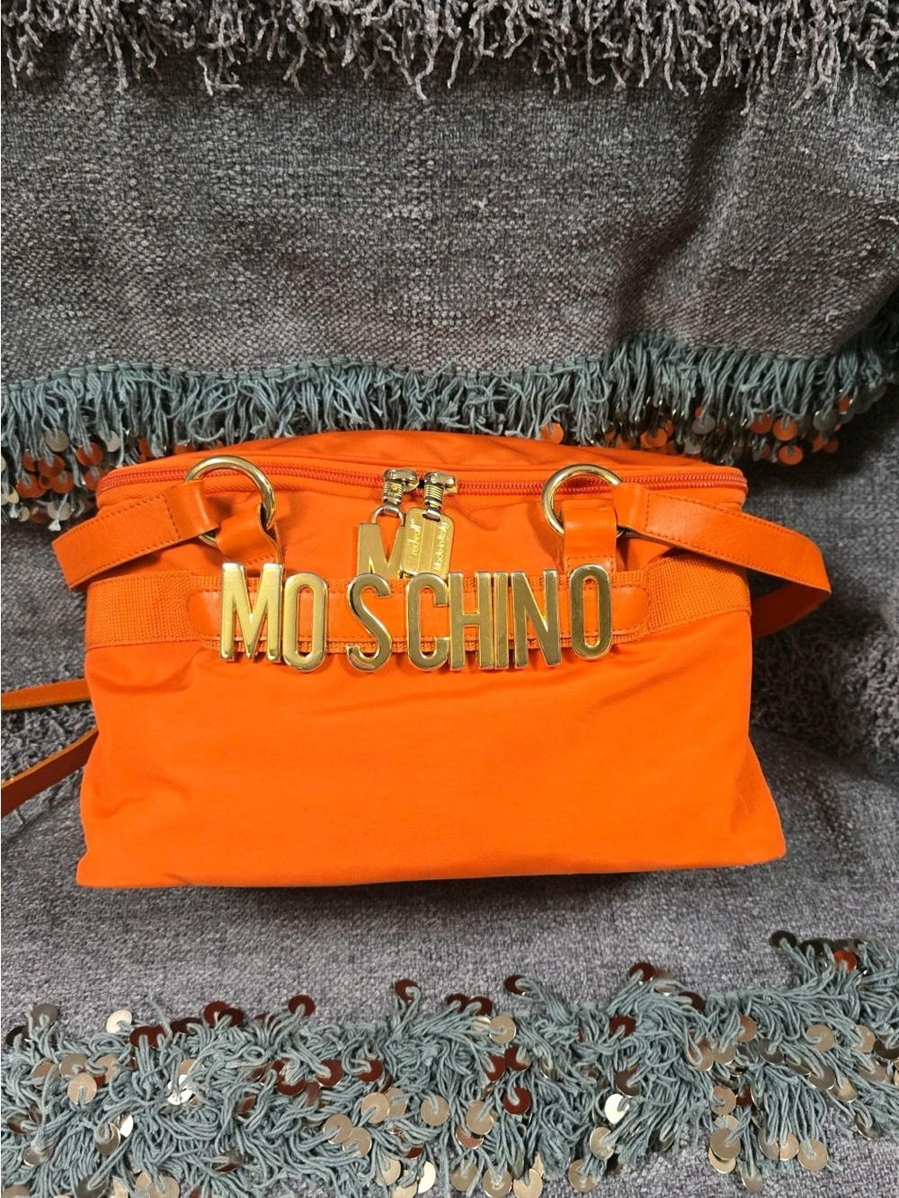 Moschino Bright Orange Logo Crossbody Bag
